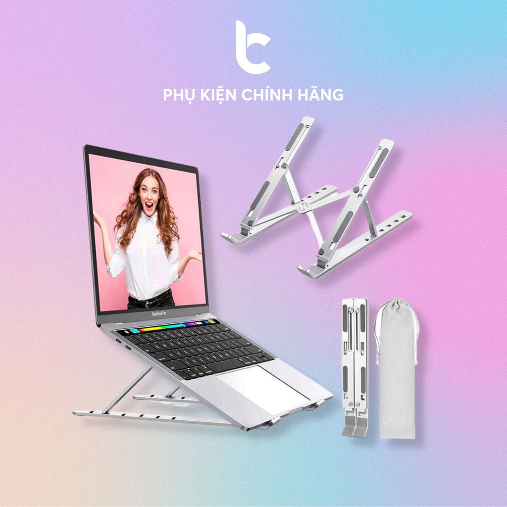 Stand/Giá Đỡ Nhôm Tản Nhiệt Kê Macbook, Laptop Có Thể Gấp Gọn Và Điều Chỉnh 6 Nấc Độ Cao Lucas