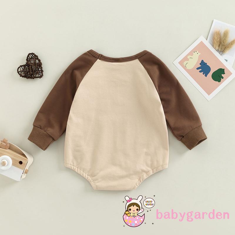 Áo Liền Quần Tay Dài Cổ Tròn In Hình Gấu Hoạt Hình Dành Cho Bé 0-18 Tháng Tuổi