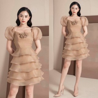 Đầm xòe tầng tay phồng cổ kết hoa Hàng Thiết Kế