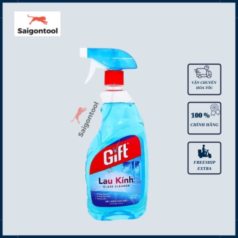 Nước lau kính Gift 580ml hương sắc biển (hàng chính hãng), xịt lau kính lau kiếng dễ dàng