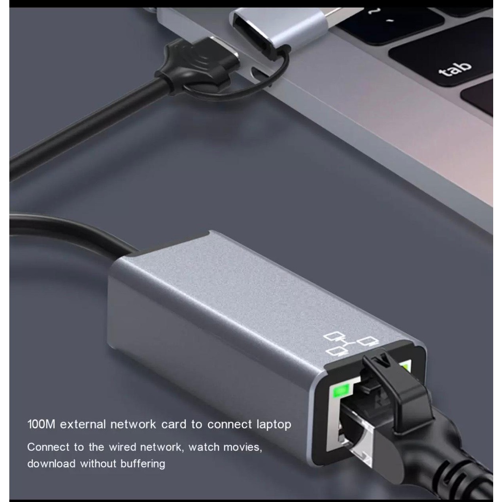 Cáp chuyển Type C sang Lan 2 trong 1 dùng cho máy tính, điện thoại, trái táo. Mac .....