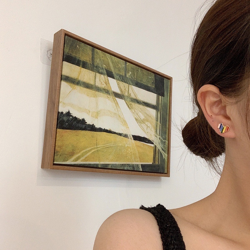 Khuyên Tai Hình Trái Tim Màu Cầu Vồng Xinh Xắn Cho Nữ