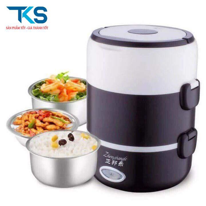 Hộp cơm 3 tầng cắm điện inox 304 vừa nấu cơm vừa hâm nóng siêu tốc đa năng loại xịn