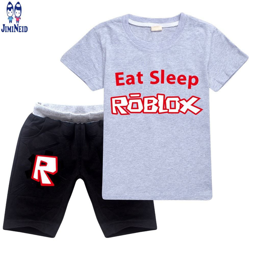 【JD】Summer hot sale ROBLOX Children's  Suit Pure Cotton Boys and Girls Short-sleeved cotton T-shirt + shorts 2-piece set