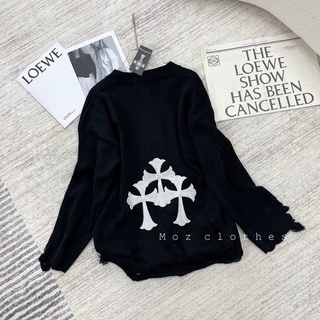 Áo len chrome hearts rách chữ lưng