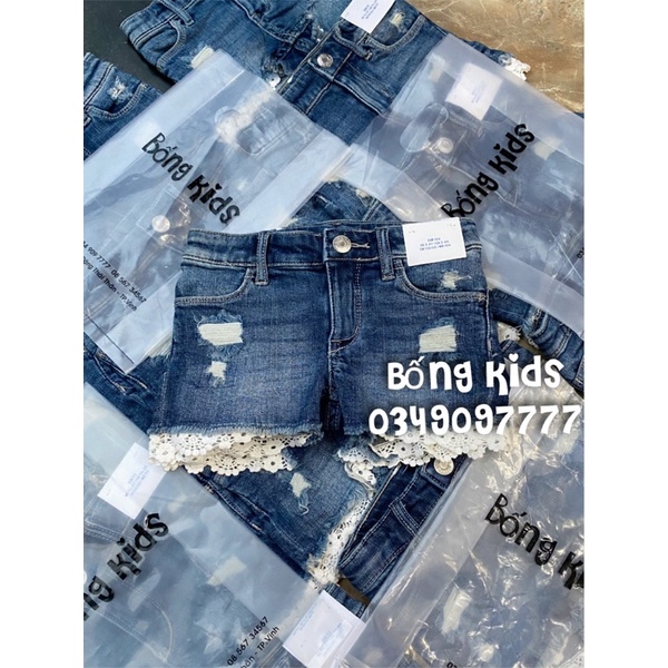 Quần Short Jean Bé Gái Mix Ren HaM