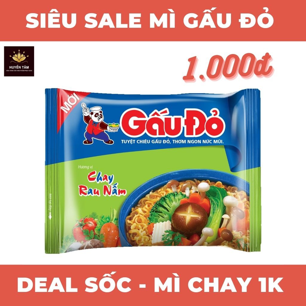 [RẺ VÔ ĐỊCH] Mì chay Gấu Đỏ (65g/gói) (30 gói/thùng)