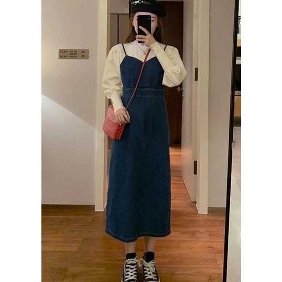 V33_Váy denim dài phong cách retro