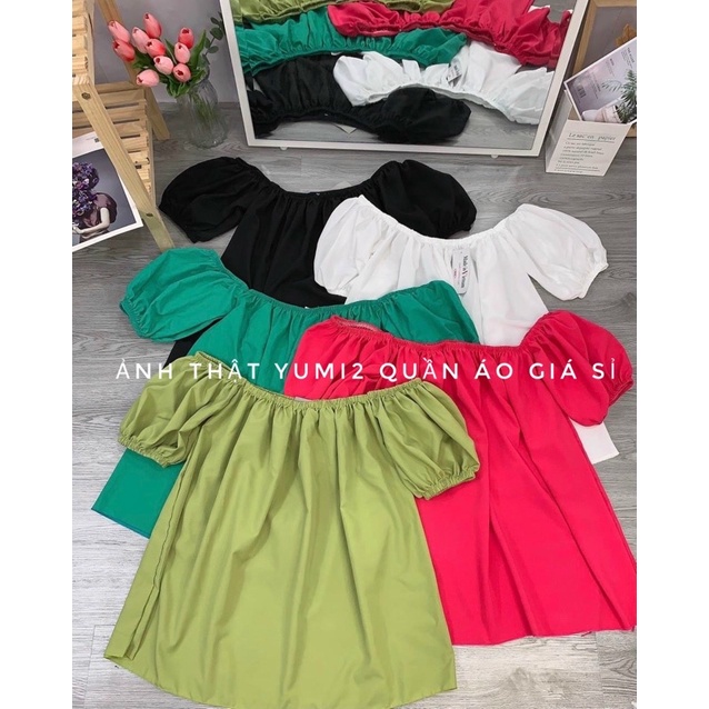 Áo Babydoll Trễ Vai Tay Phồng YUMI2 Áo Kiểu Bánh Bèo Bbd Hot Trend 2022