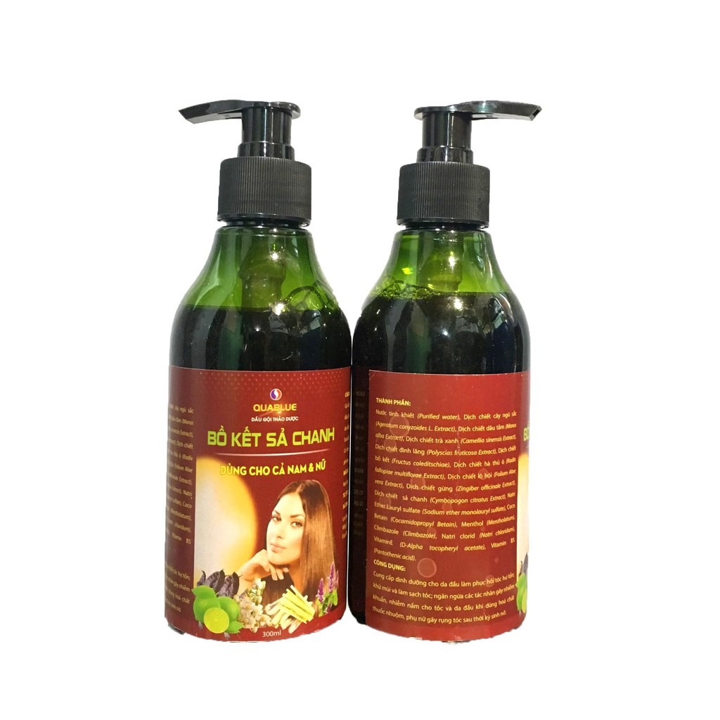 Dầu gội bồ kết sả chanh QUABLUE - Tinh túy thiên nhiên Chai 300ml