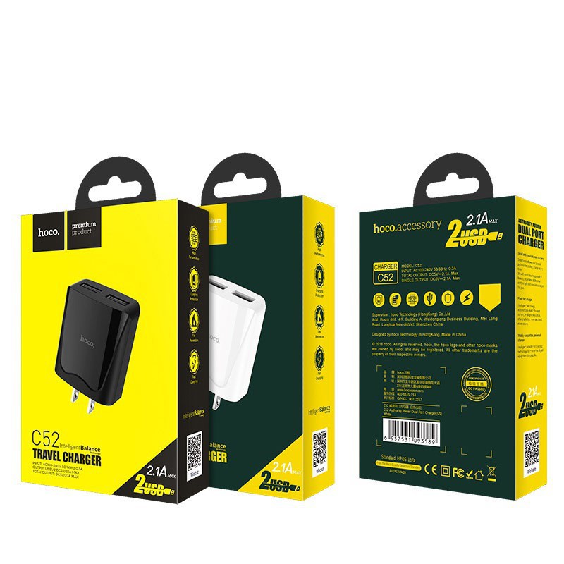 CỐC SẠC HOCO C52 2 CỔNG USB