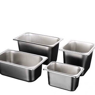 Khay inox GN 1/3, khay inox 304 đựng thực phẩm, thạch topping bán trà sữa size 1/3