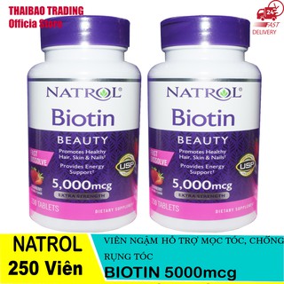 Natrol Biotin 5000mcg Viên ngậm hỗ trợ mọc tóc, chắc móng, đẹp da của Mỹ