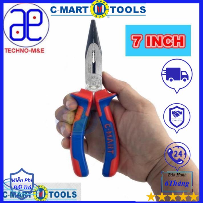 Kìm nhọn cán xanh đỏ C-Mart B0153-7 175mm 7inch RẺ HƠN HOÀN TIỀN