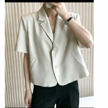 Áo blazer nữ dáng ngắn cộc tay chất liệu tuyết mưa cao cấp