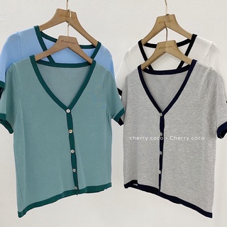 Áo len mỏng dáng khoác phối viền 60208 CHERRYCOCO