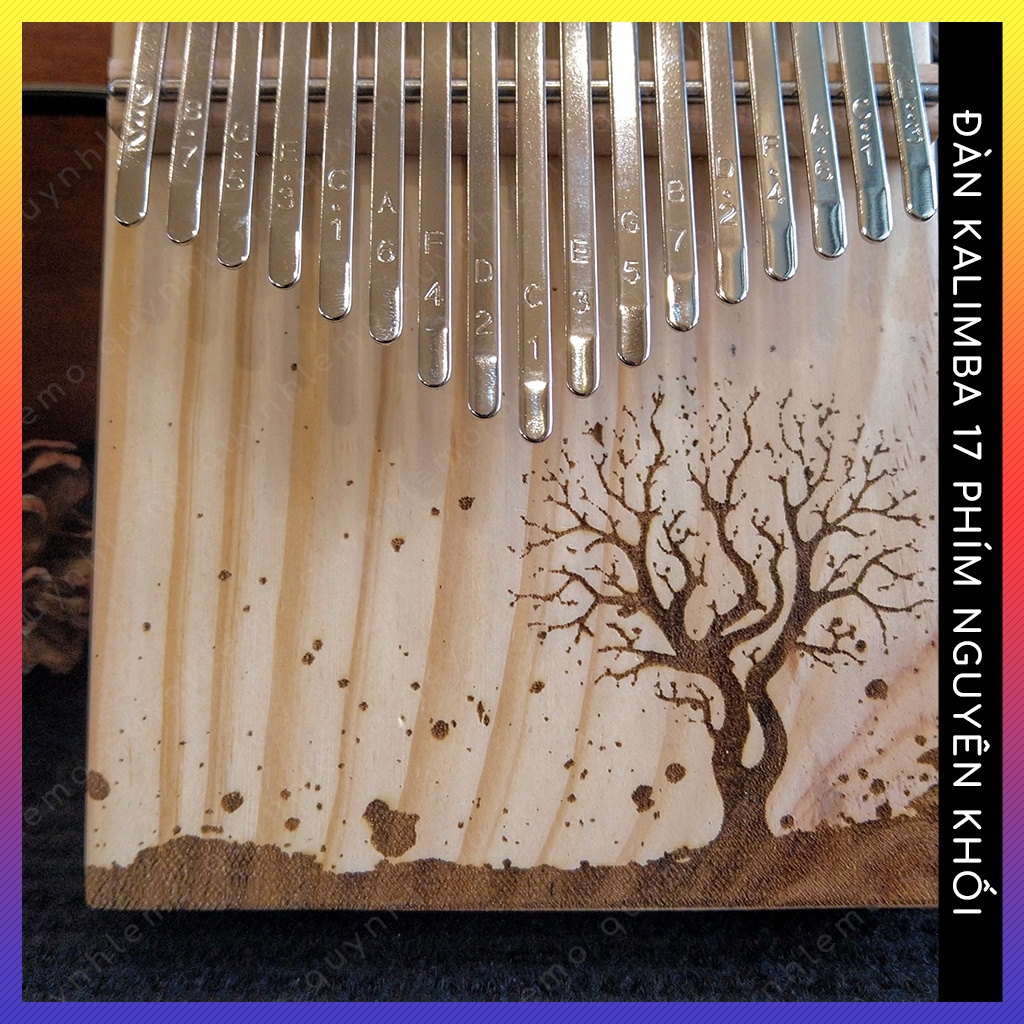 Đàn kalimba 17 phím hình chữ nhật khắc cây phong cảnh QUYNHLEMO, đàn piano cho bé đồ chơi phát triển âm nhạc