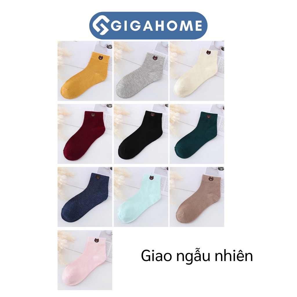 Set 10 Đôi Tất Gấu Cổ Ngắn GIGAHOME Dễ Thương, Nhiều Màu 8144