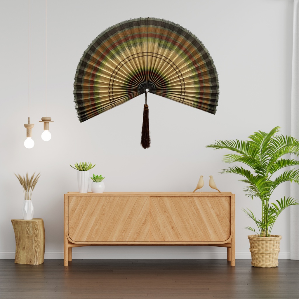 Quạt decor treo tường trang trí chất liệu mành tre, hàng thủ công mỹ nghệ cao cấp size 80cm