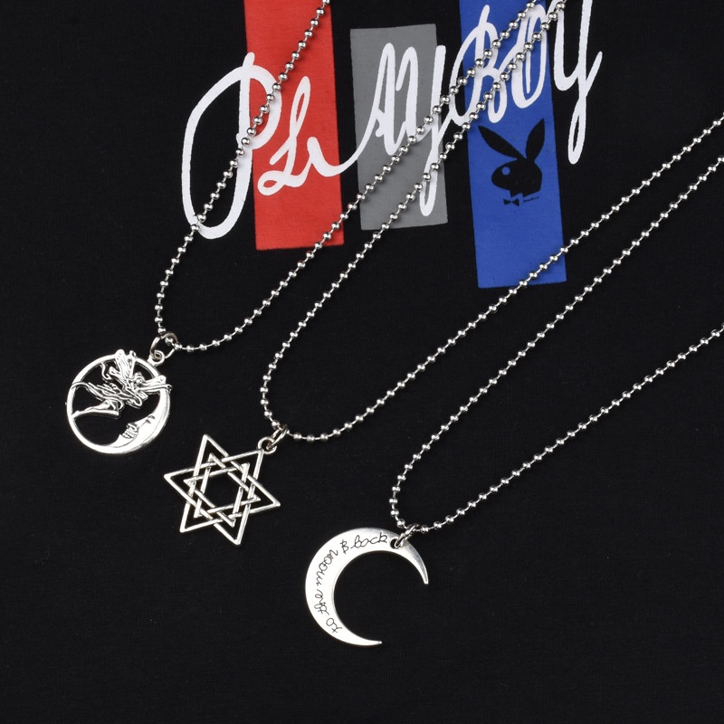 Vòng cổ Sợi Xích Mặt Hình Chữ Thập/ Mặt Trăng/ Chiếc Lá/ Hình Học Đơn Giản Phong Cách Hip hop Thời Trang Cho Nam Nữ