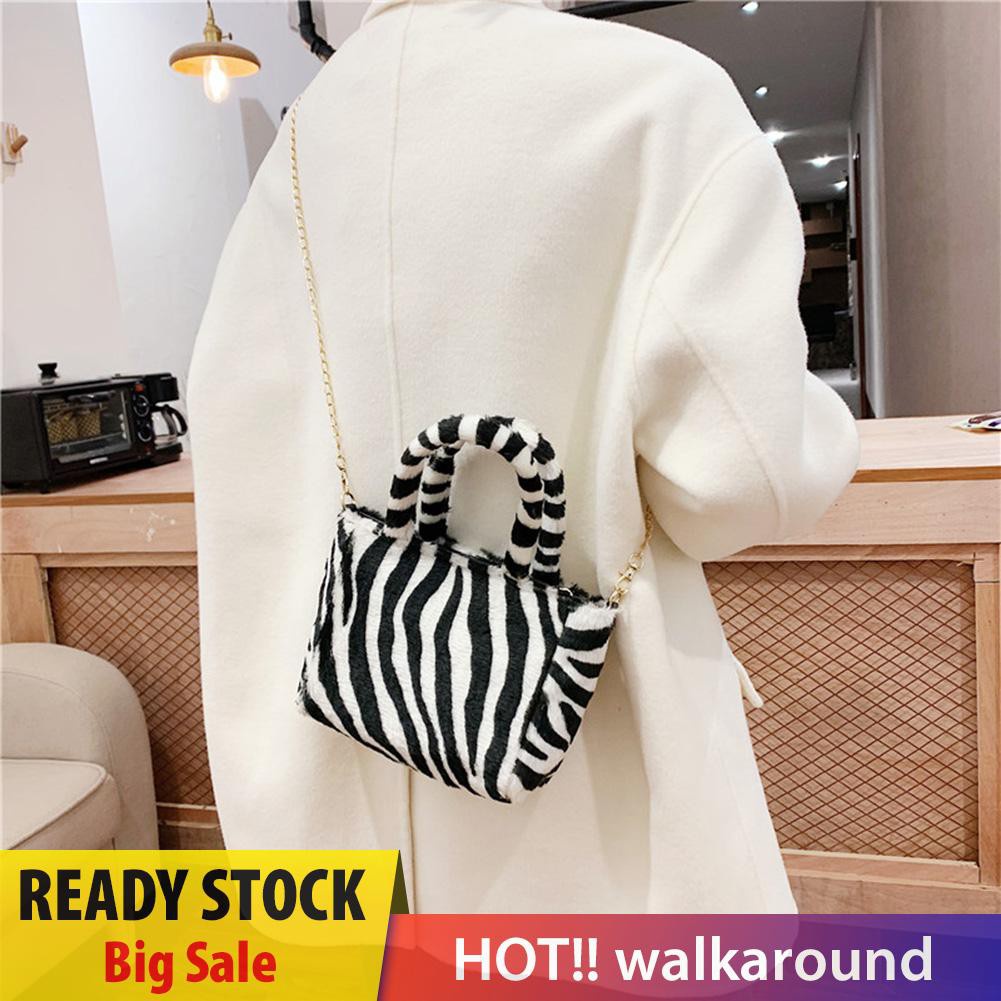 Walk Autumn Shoulder Handbag Zebra Pattern Plush Women Chain Messenger Bag Totes