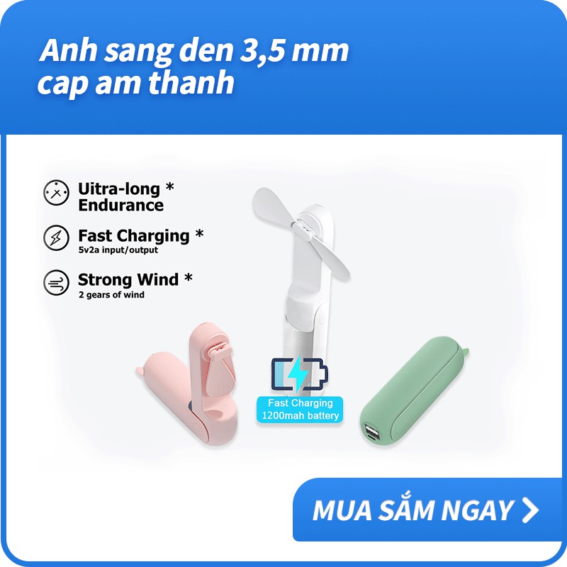 【Đã sẵn sàng】 Quạt cầm tay cầm tay nhỏ dễ thương USB Bộ sạc khẩn cấp có thể gập lại có thể sạc lại cho ngoài trời