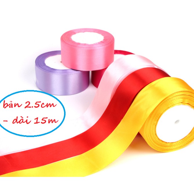 Ruy băng lụa màu trơn - bản 2.5 cm , dài 15m