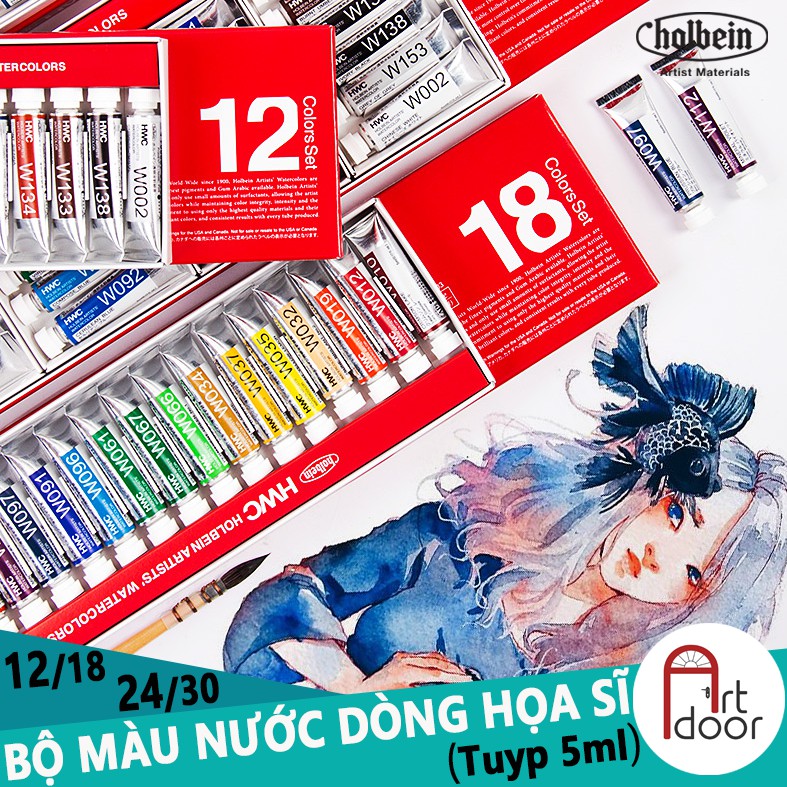 [ARTDOOR] Bộ màu Nước Tuýp HOLBEIN Artist' 5ml (hộp giấy)