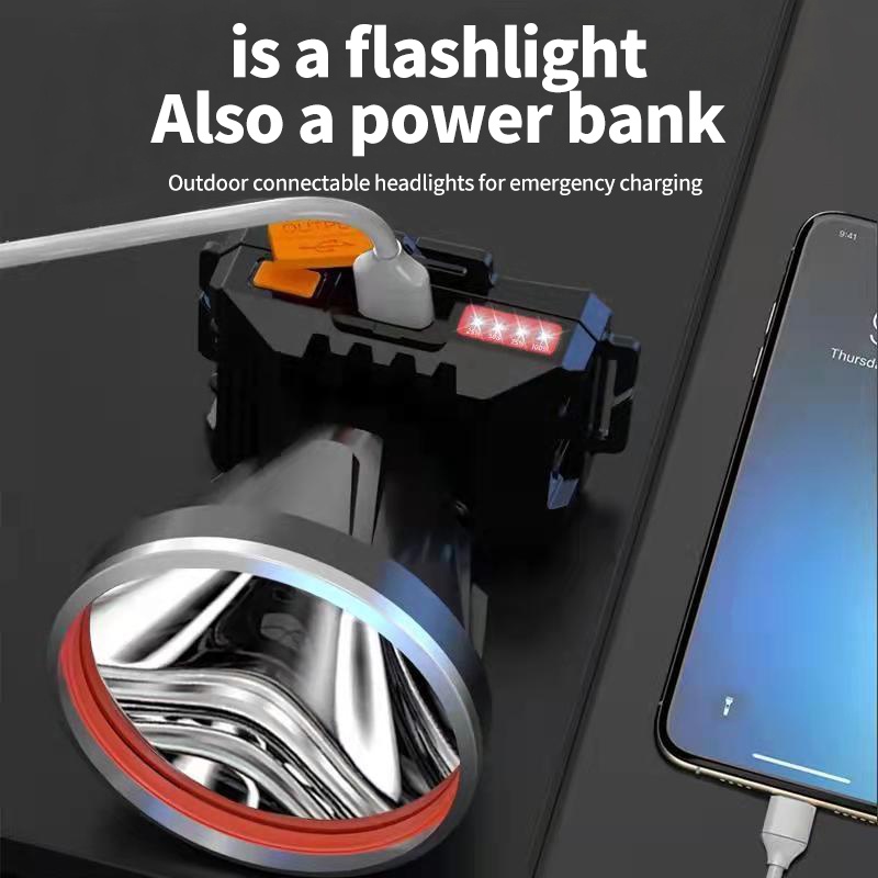 Đèn Pha Đội Đầu Siêu Sáng 10000M Màu Cam Siêu Sáng Có Thể Sạc Lại Dùng Trong Trường Hợp Khẩn Cấp