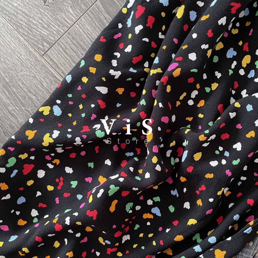 ĐẦM MIDI FORM SUÔNG NỮ MÀU ĐEN HOA NHÍ