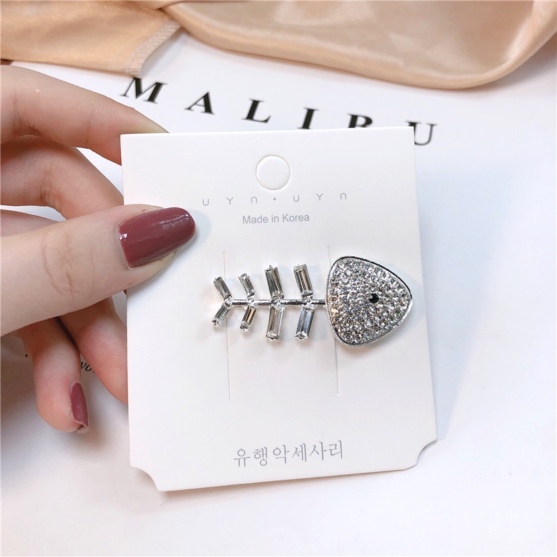 Kẹp Tóc Hình Xương Cá Đính Đá Thiết Kế Đơn Giản Thời Trang Hàn Quốc Cho Nữ