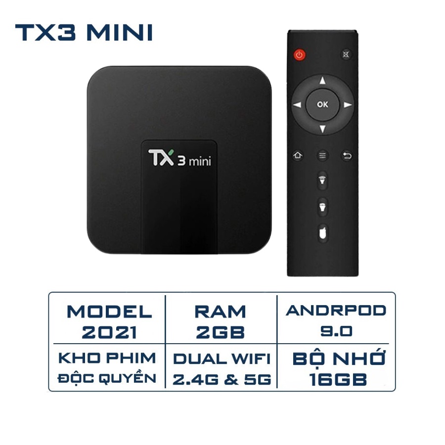 Android Tivi Box Tx3 Mini Ram CPU S905 - Ram 2GB, Rom 16GB - Android 9.0