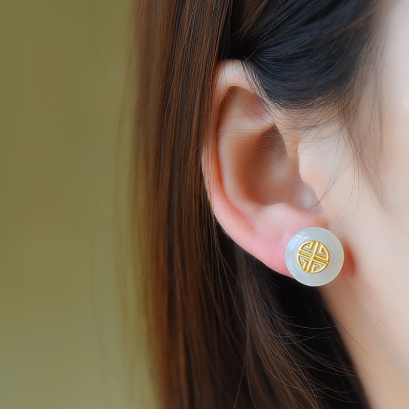 Khuyên tai mạ bạc 925 đính đá ngọc bích nhân tạo thời trang