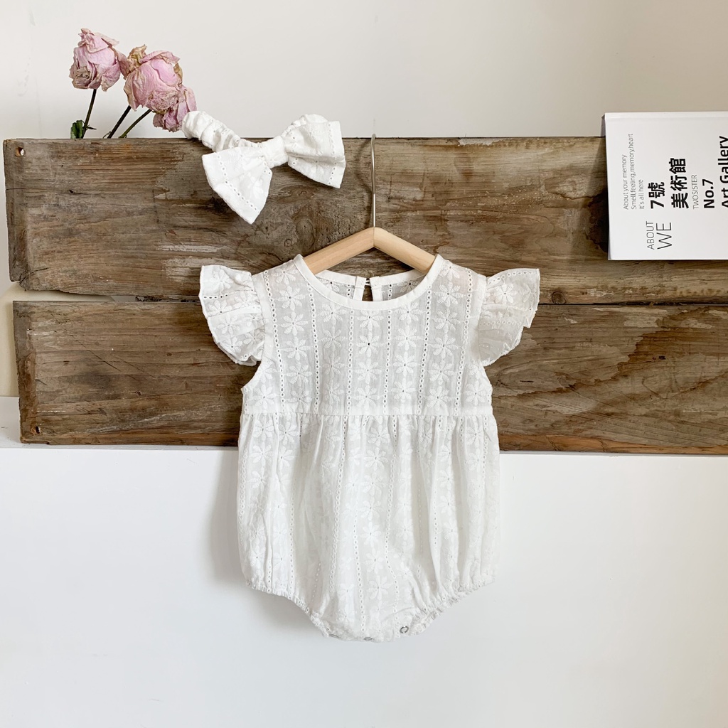 Set Quần Yếm + Băng Đô In Hoa Dễ Thương Cho Bé Gái Sơ Sinh