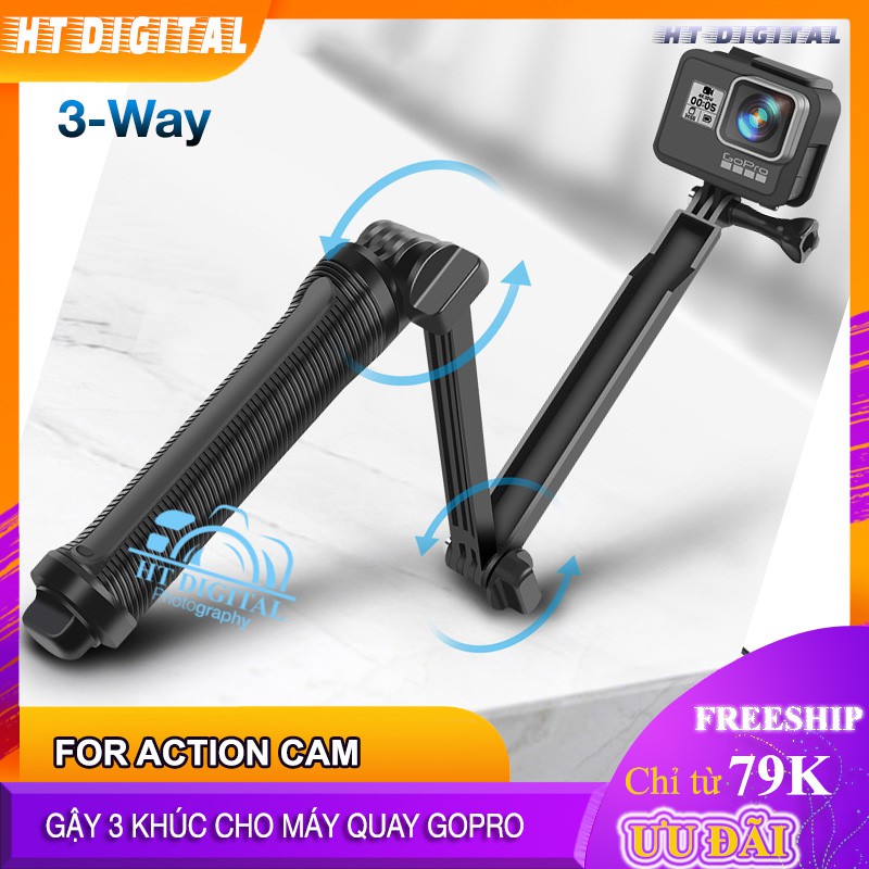 Gậy 3 khúc 3-Way cho máy quay GoPro 5 6 7 8 9 - Gậy chụp ảnh cầm tay cho máy quay hành trình | BigBuy360 - bigbuy360.vn