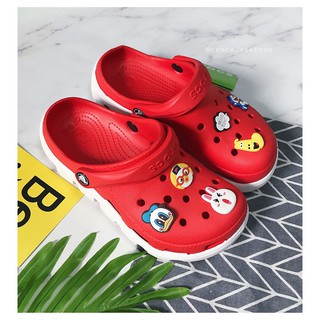Dép Cross đỏ đế trắng răng cưa thời trang tặng kèm 12 sticker
