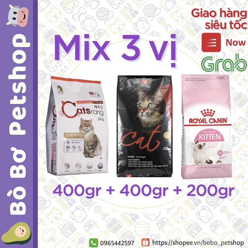 Thức ăn hạt cho mèo | MIX 3 Vị Catsrang + Cat's eye + Royal Canin | 1kg