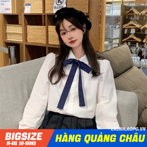 Áo sơ mi ⚡️𝐁𝐈𝐆𝐒𝐈𝐙𝐄⚡️ Áo kiểu nữ form rộng tay dài cổ bèo mùa xuân Phong cách Hàn Quốc Thời Trang sang chảnh cá tính xinh đẹp quảng châu cao cấp