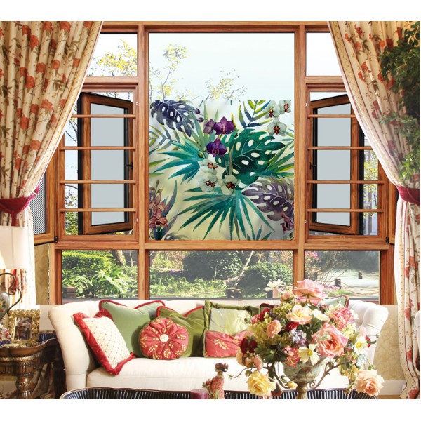 Decal dán kính cao cấp - Lá Dương Xỉ Sắc Màu ( 60x58cm )