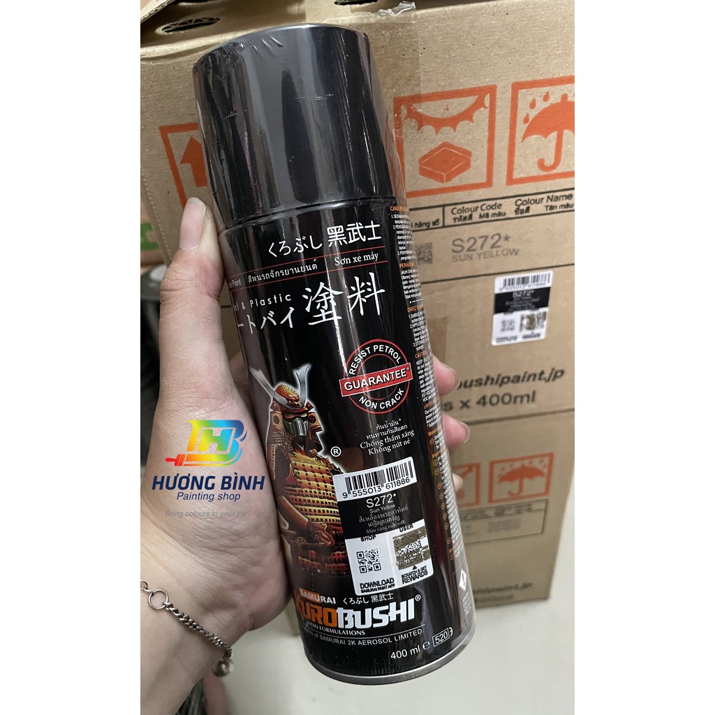 Sơn xịt Samurai S272 màu Vàng Mặt Trời (400ml) (cần sơn trên nền Trắng)