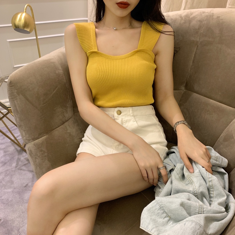 SUXI Áo Dệt Kim Hai Dây Màu Sắc Thời Trang Mùa Hè Dễ Phối Đồ Cho Nữ