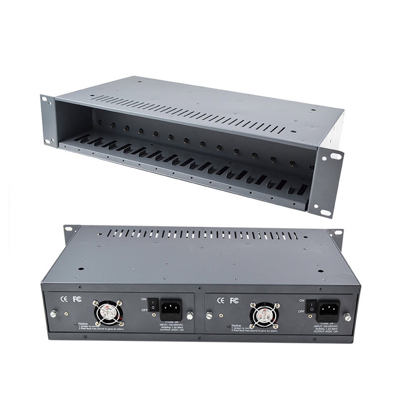 Khung nguồn tập trung 14 khe cắm chuyển đổi quang điện, Converter Netlink, loại 2 nguồn dự phòng độc lập