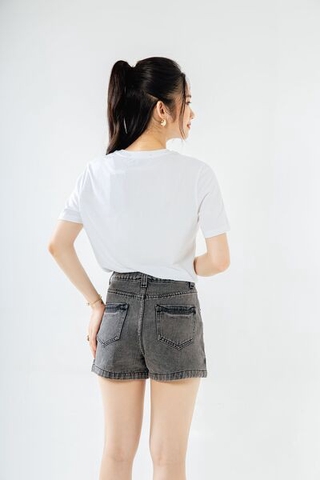 Quần short jean mài ghi