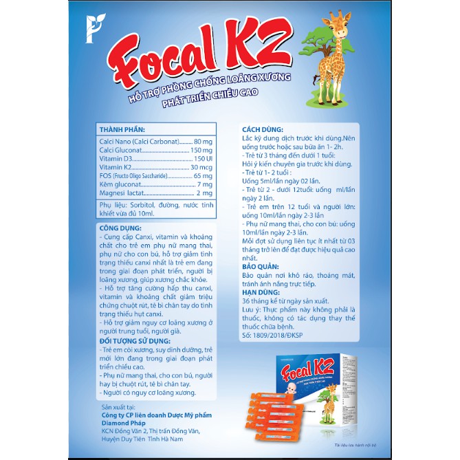 Focal K2 hỗ trợ phòng chống loãng xương, Focal K2 tăng trưởng chiều cao CN09
