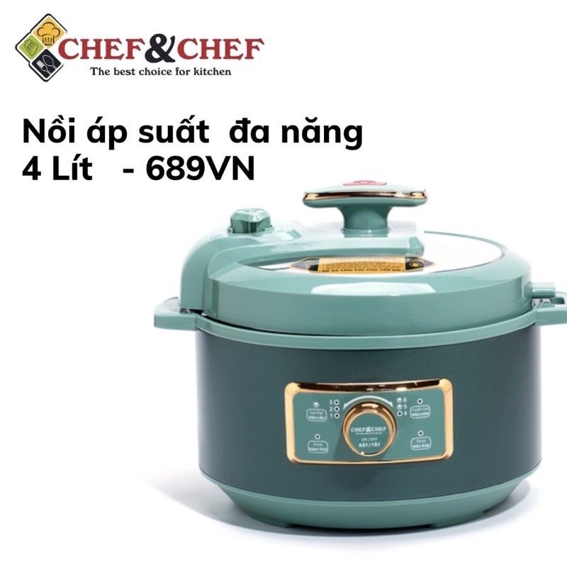 [ Giảm 20k đơn 50k] [SIÊU RẺ] Nồi Áp Suất Đa Năng CHEF&amp;CHEF 689VN 4 Lít 6 chức năng