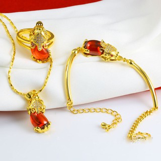 Combo dây chuyền, lắc tay, nhẫn tỳ hưu đính đá sang trong cao cấp