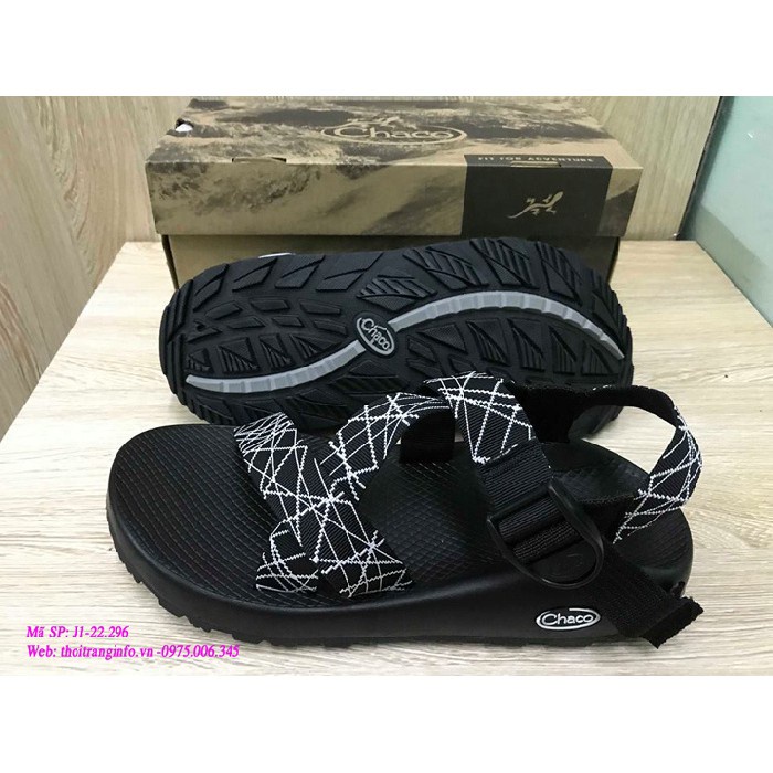 (FREE SHIP 99K) Dép quai hậu Chaco nam/nữ dây đen phối kẻ trắng trẻ trung + Tặng 01 keo dán giày dép DCY