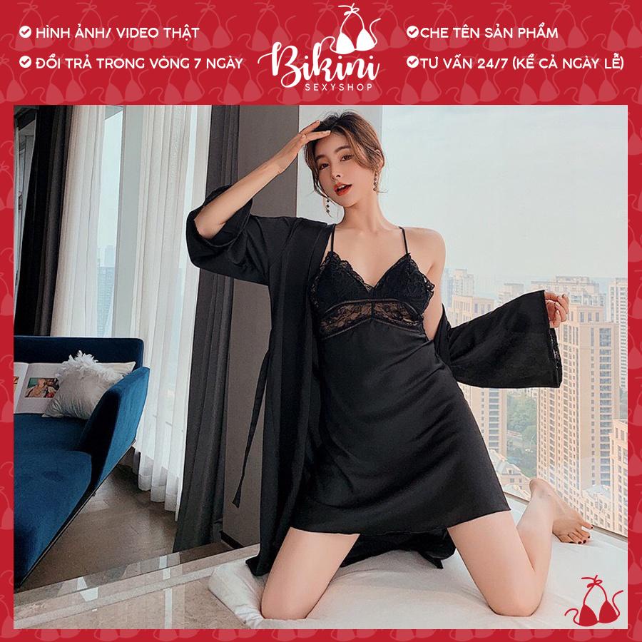 ❣️ SET BỘ CHOÀNG NGỦ LỤA 2 DÂY ĐAN LUNG PHỐI REN NGỰC FREESIZE MÀU ĐEN/ ĐỎ/ HỒNG SN03