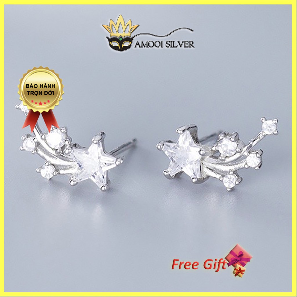 Bông Tai Bạc Nữ Vành Cánh Ngôi Sao Chui Gài - Hoa Tai Chuẩn Bạc S925 - Khuyên Tai Bạc S925 - AMOOI SILVER