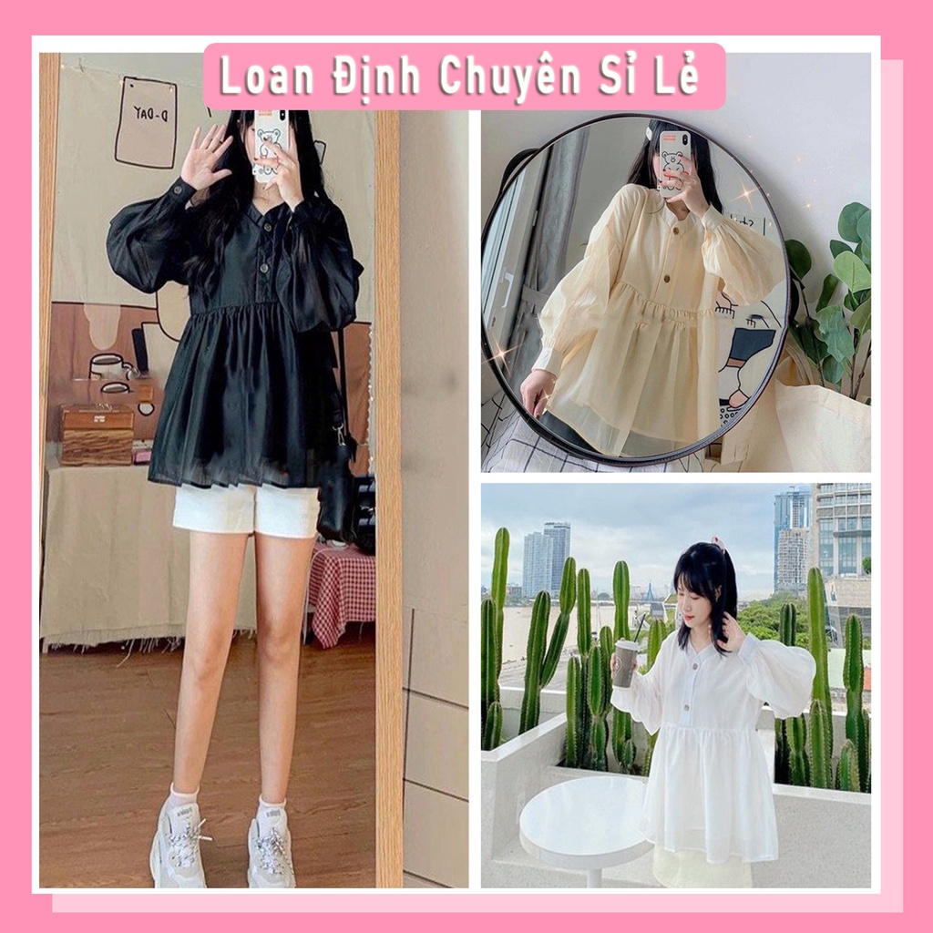 Áo Babydoll Bánh Bèo Áo Kiểu Nữ Trắng Siêu Cute 2 Lớp LD021